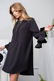 Black Solid Color Flounce Splicing Sleeve Mini Shift Dress