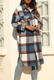 Plaid Woold Pockets Button Up Long Length Jacket