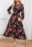 Floral Print Puff Sleeves Maxi Dress
