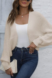 Plain Knitting Bat Sleeves Front Open Cardigan