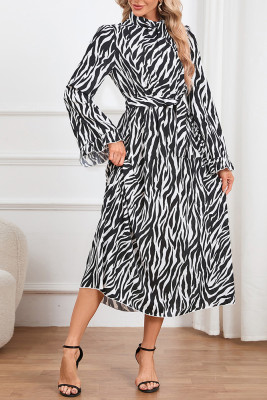 Leopard Zebra Print Flare Sleeves Long Dress