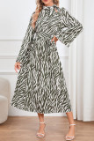 Leopard Zebra Print Flare Sleeves Long Dress