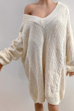 Apricot Deep V Neck Knitting Dress