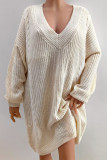 Apricot Deep V Neck Knitting Dress