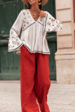 V Neck Floral Flare Sleeves Top