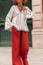 V Neck Floral Flare Sleeves Top