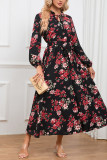 Floral Print Puff Sleeves Maxi Dress