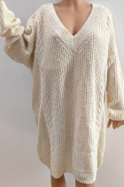 Apricot Deep V Neck Knitting Dress