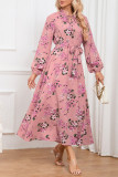 Floral Print Puff Sleeves Maxi Dress
