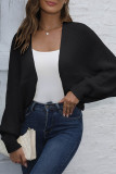 Plain Knitting Bat Sleeves Front Open Cardigan