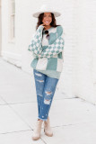 Mint Green Checkered Print Drop Shoulder Sweater