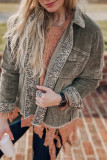 Gray Contrast Snakeskin Trim Pocketed Corduroy Jacket