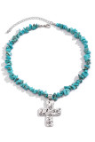 Retro Turquoise Beads Cross Necklace