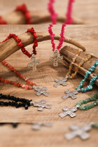 Retro Turquoise Beads Cross Necklace