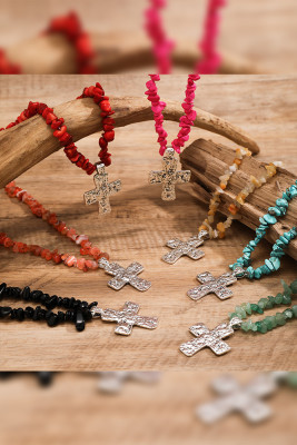 Retro Turquoise Beads Cross Necklace