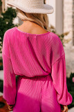 Rose Red Solid Pleated Crop Top Wide Leg Pants Set