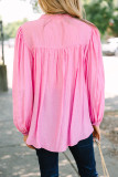 Pirouette Button Split Neck Pleated Puff Sleeve Blouse