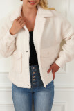 Beige Flap Button Pocket Sherpa Jacket