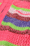 Rose Striped Knitted Hooded Open Front Cardigan