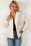 Beige Flap Button Pocket Sherpa Jacket