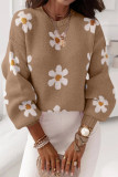 Apricot khaki Pink Floral Pattern Drop Shoulder Sweater
