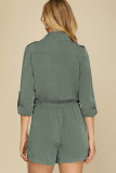 Pickle Green Roll up Sleeve Flap Pockets Drawstring Playsuit