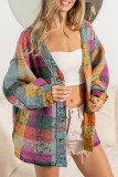 Multi Color Plaid Tie Dye V Neck Button Coat