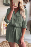 Pickle Green Roll up Sleeve Flap Pockets Drawstring Playsuit