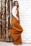 Brown Knotted Straps Patch Pocket Wide Leg Jumpsuit