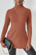 Plain High Collar Side Split Rib Long Sleeves Top