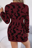 V Neck Elastic Waist Knitting Dress