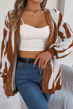 Zebra Print Front Open Knitting Cardigan