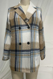 Brown Plaid Lapelle Collar Button Up Jacket