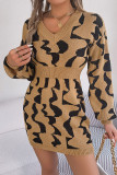 V Neck Elastic Waist Knitting Dress