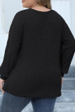 Plain V Neck Rib Plus Size Top