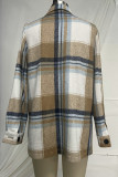 Brown Plaid Lapelle Collar Button Up Jacket
