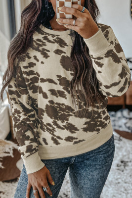 Plus Size Crew Neck Animal Print Pullover Sweatshirt