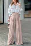 Button Printed Blouse With Wide Leg Pants 2pcs Set