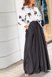 Button Printed Blouse With Wide Leg Pants 2pcs Set