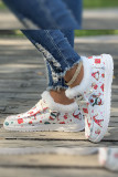 White Christmas Print Lace Up Fur Slip On Flats