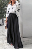 Button Printed Blouse With Wide Leg Pants 2pcs Set