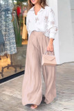 Button Printed Blouse With Wide Leg Pants 2pcs Set