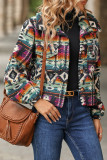 Aztec Print Button Up Fleece Crop Jacket