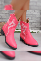 Embroidery Thick Heel PU Booties