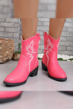 Embroidery Thick Heel PU Booties