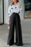 Button Printed Blouse With Wide Leg Pants 2pcs Set