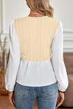 V Neck Jacquard Knit Splicing Puff Babydoll Blouse