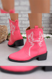 Embroidery Thick Heel PU Booties