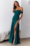 Blackish Green Off Shoulder Sleeveless High Split Maxi Dress