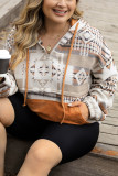Beige Aztec Print Kangaroo Pockets Plus Size Hoodie